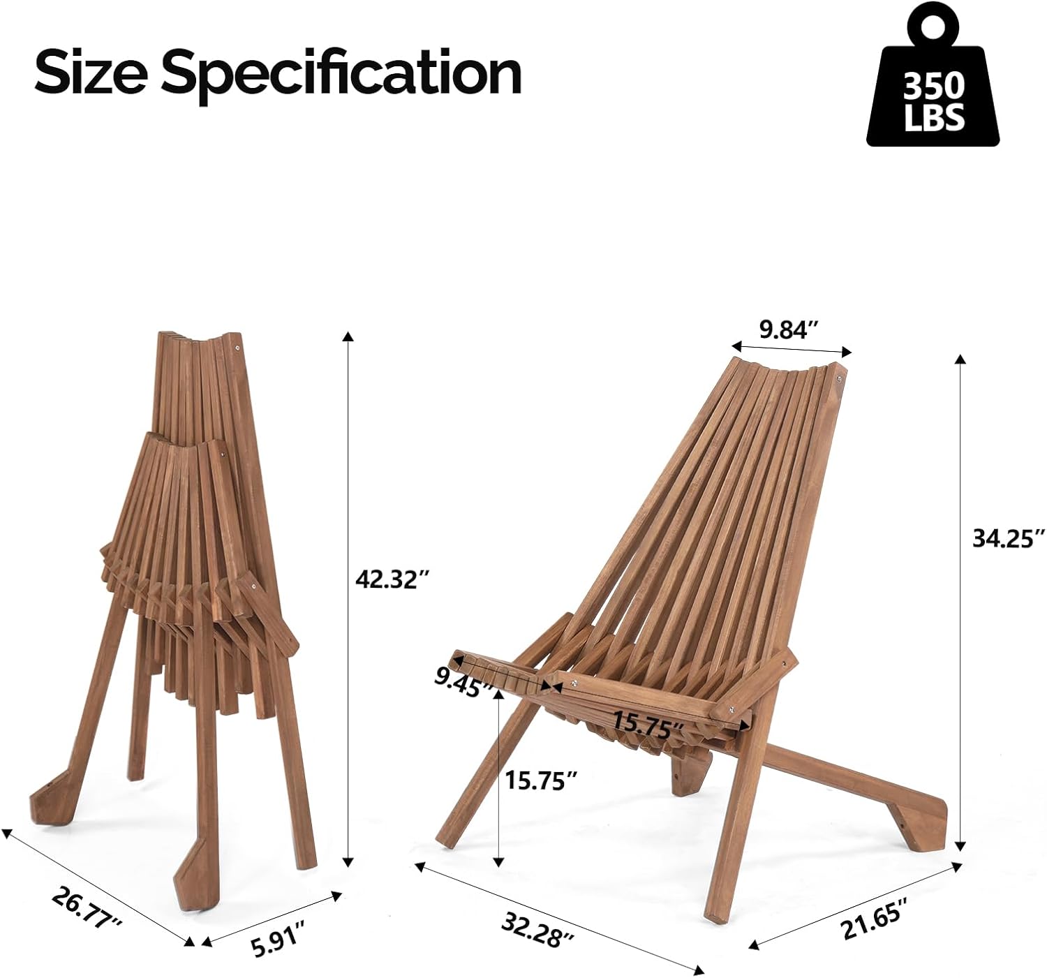 VINGLI FSC Acacia Wood Folding Outdoor Chairs Set of 4,Weather-Resistant Wooden Folding Chairs Patio Chair Furniture Comfy Adirondack Chairs Lounge Chair for Deck Fire Pit Porch Camping,Up to 350LBS