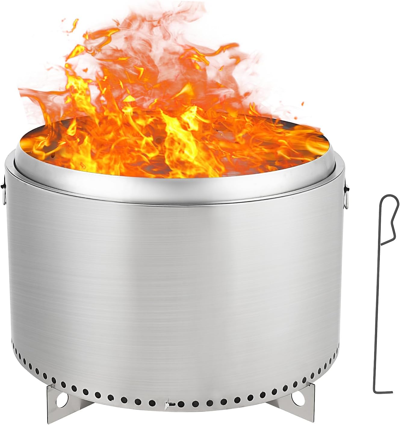 27’’ Large Smokeless Fire Pit, Stainless Steel Wood Burning Firepits with Removable Stand and Ash Pan, Portable Bonfire Pit, Outdoor Fire Pit for Camping, Picnic, Family Gathering and Christmas Party