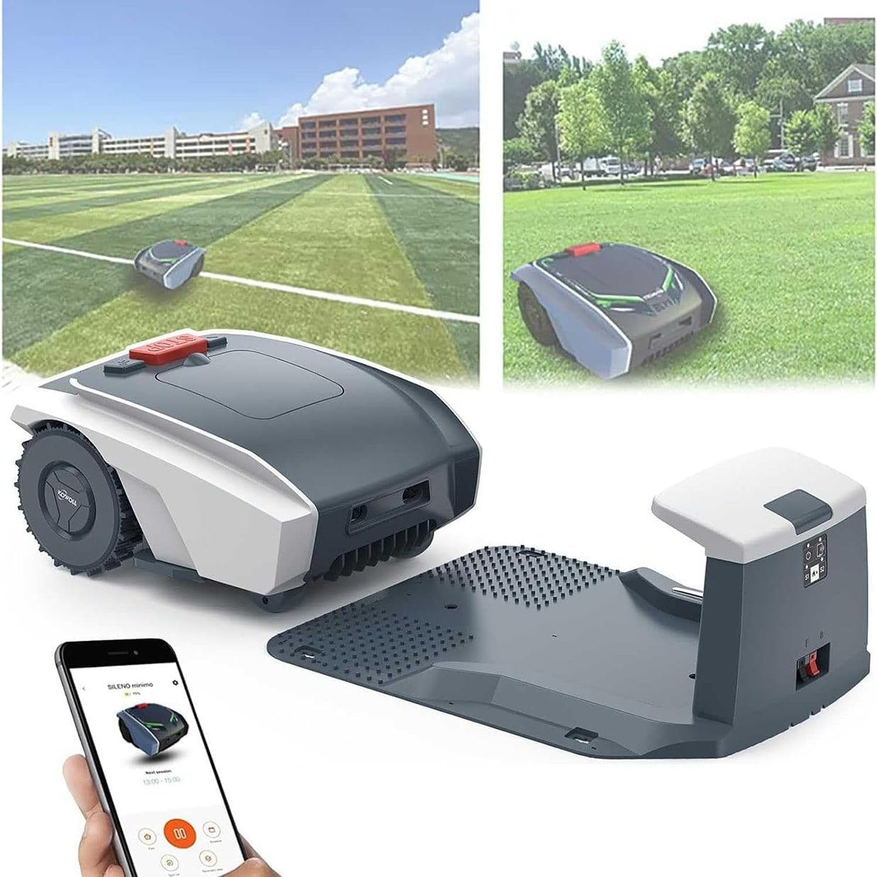 Robotic Lawnmower Automatic Intelligence Lawn Mower, App Control Garden Robot Lawn Mower, Path Planning + Automatic Charging, for 1500㎡ Lawns,Grey-Grey