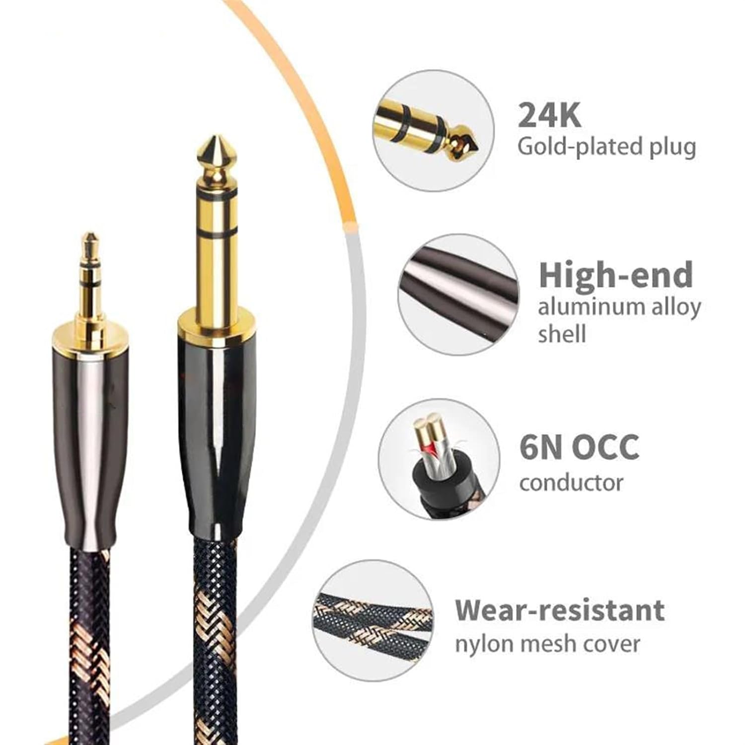 Guitar Audio Cable Cable 3.5mm to 6.5mm 6N for Microphone Guitar Amplifier CD Player Speaker(1.5m)