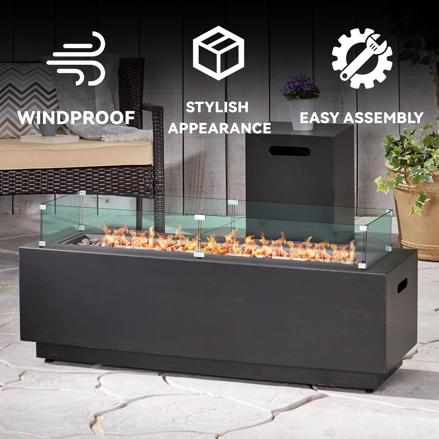 Skyflame Fire Pit Table Glass Wind Guard - 54