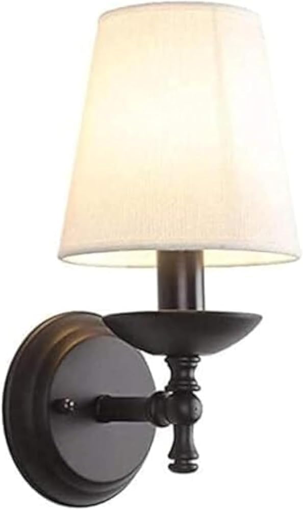 E14 Simple Cool Vintage Industrial Wall Sconce American Style Light with White Fabric Shade Antique Wrought Iron Candle Arm Wall Lamp Modern Indoor Lighting Fixture