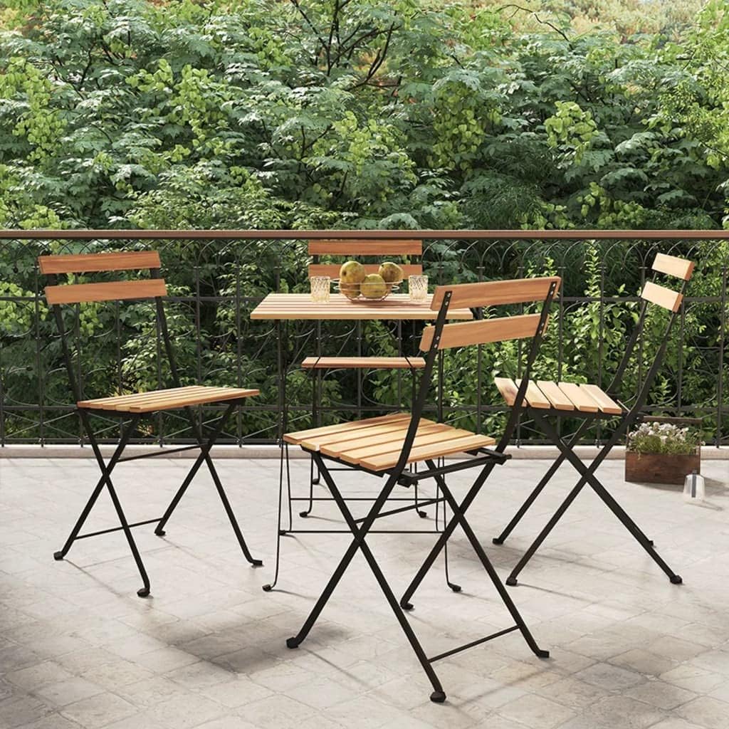 Folding Bistro Chairs 4 pcs Solid Wood Teak and Steel,Teak Bistro Folding Chairs with PowderCoated Steel Frame for Patio and Garden Outdoor Furniture, Outdoor Chairs
