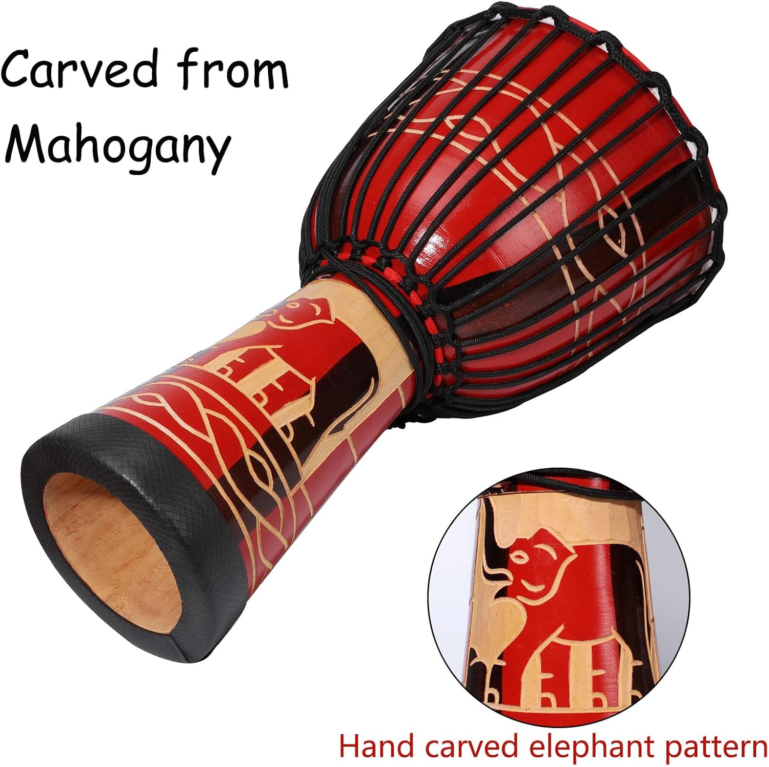 LIEKE Djembe Drum 10'' x 20'' African Drum Carved of Mahogany Goatskin Drumhead Hand Drum for Adults Beginners (Red)