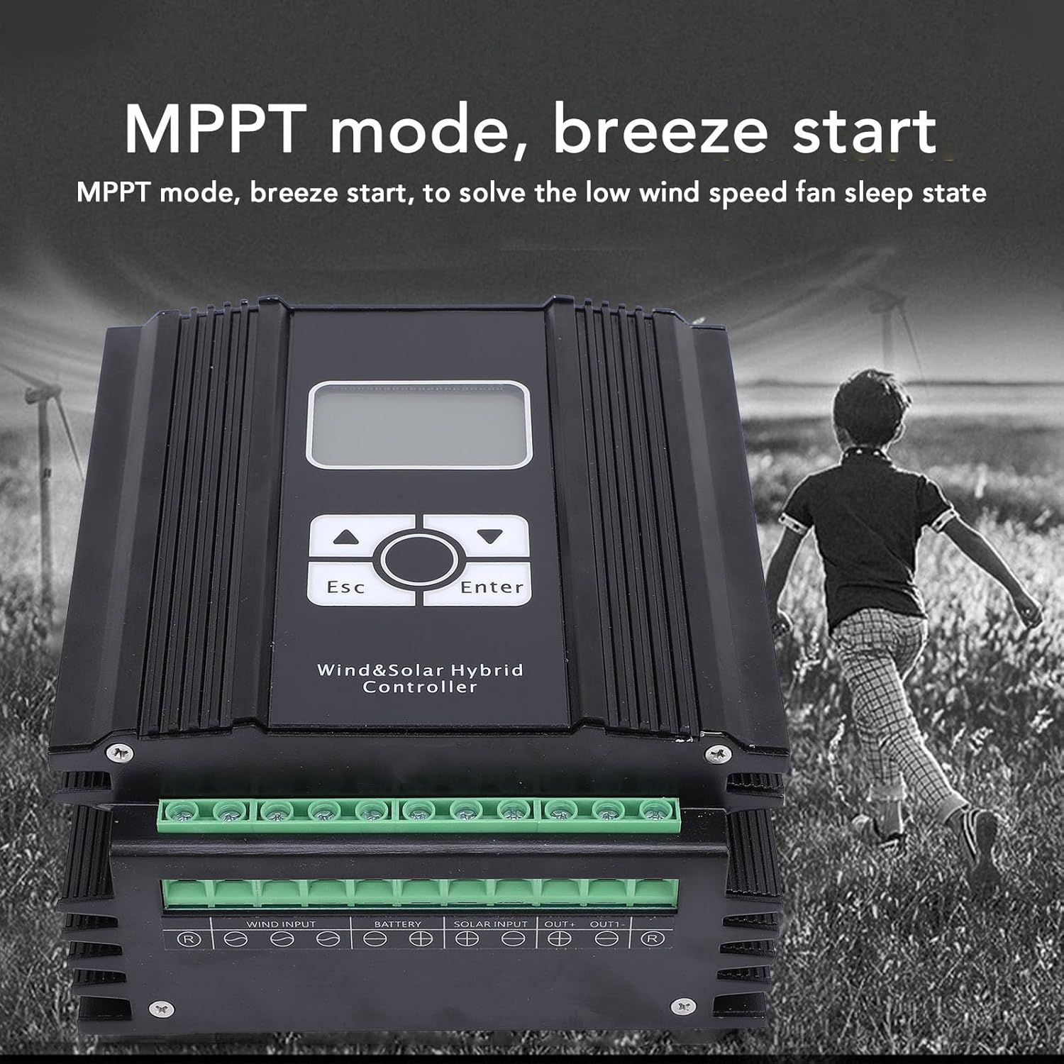 Pilipane 48V Wind Solar Hybrid Controller MPPT Charge Controller with LCD Display 400W Universal Compatibility for Off Grid Systems Residential Marine Street Lighting Aluminum Shell (600W Fan)