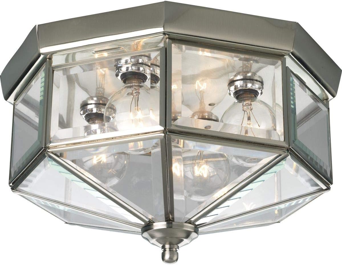 Progress Lighting P5789-09 Octagonal Close-To-Ceiling Fixture with Clear Bound Beveled Glass, Brushed Nickel