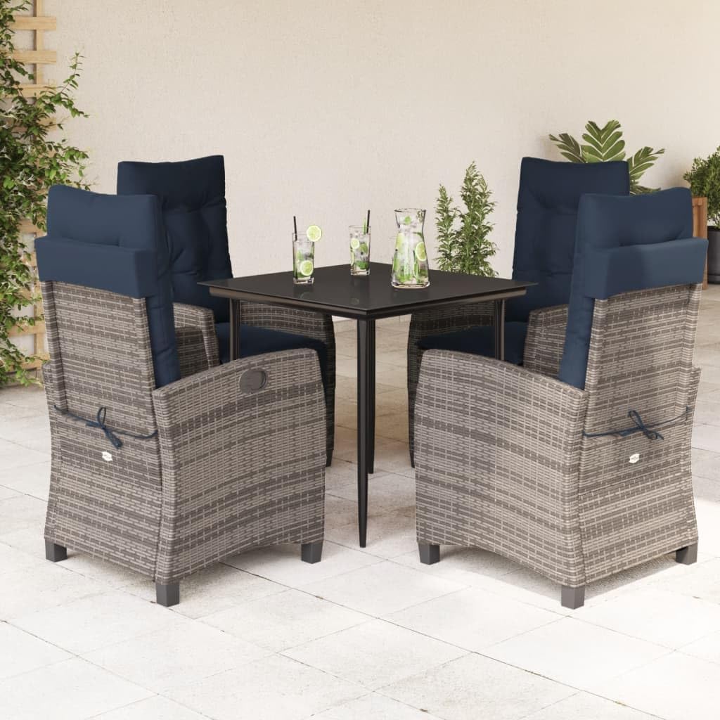 5 Piece Patio Dining Set with Cushions Gray Poly Rattan Garden Furniture