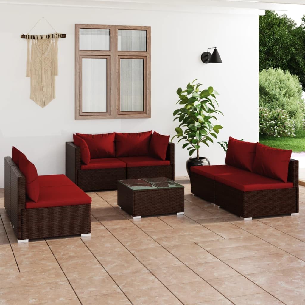 Furniture Sets 7 Piece Patio Lounge Set with Cushions Poly Rattan Brown,HighDurability Patio Lounge Set with Modular Design and Optimal Comfort for Outdoor Enjoyment Garden Conversation Sets