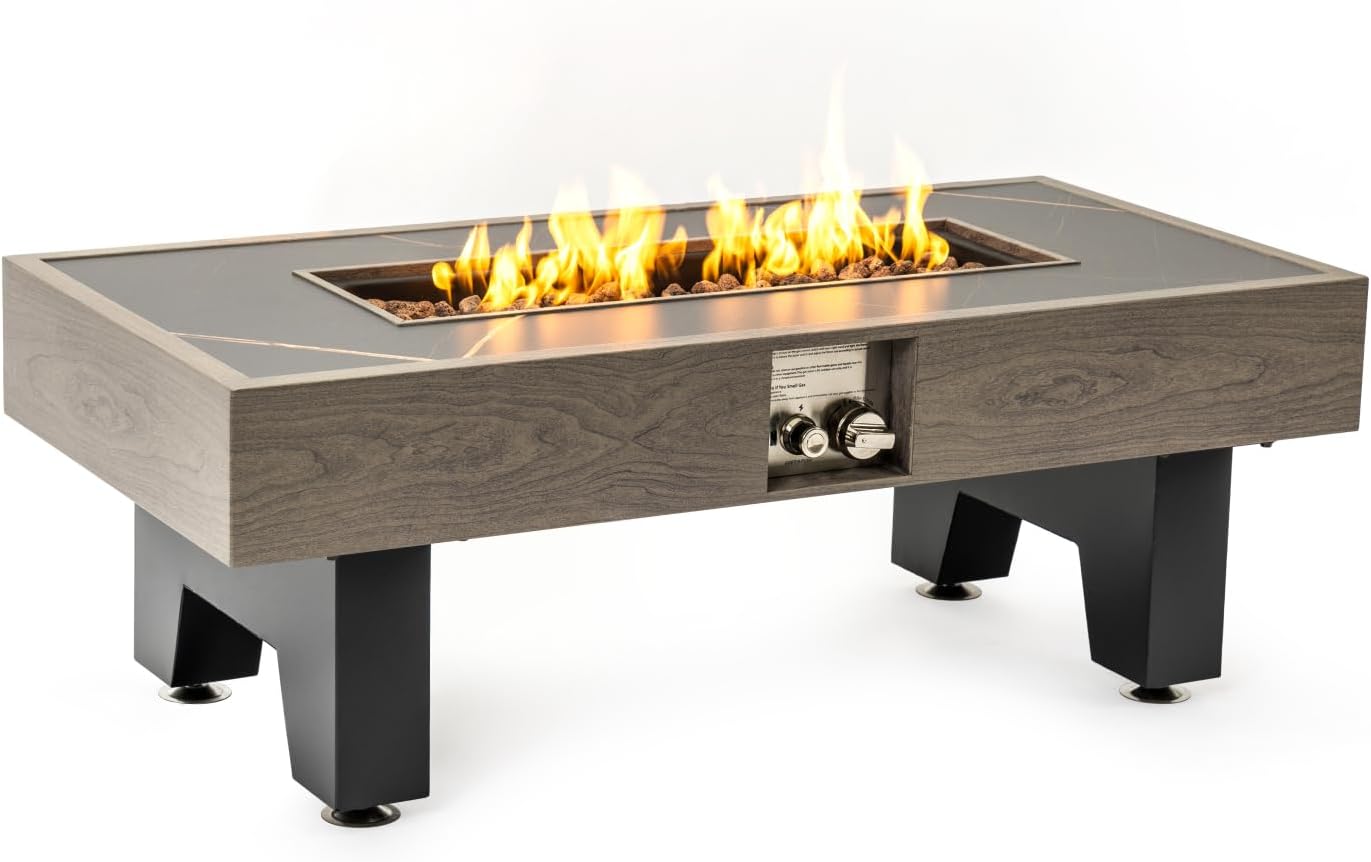 Geelife 42-Inch Iron Fire Pit Table with Wood Finish