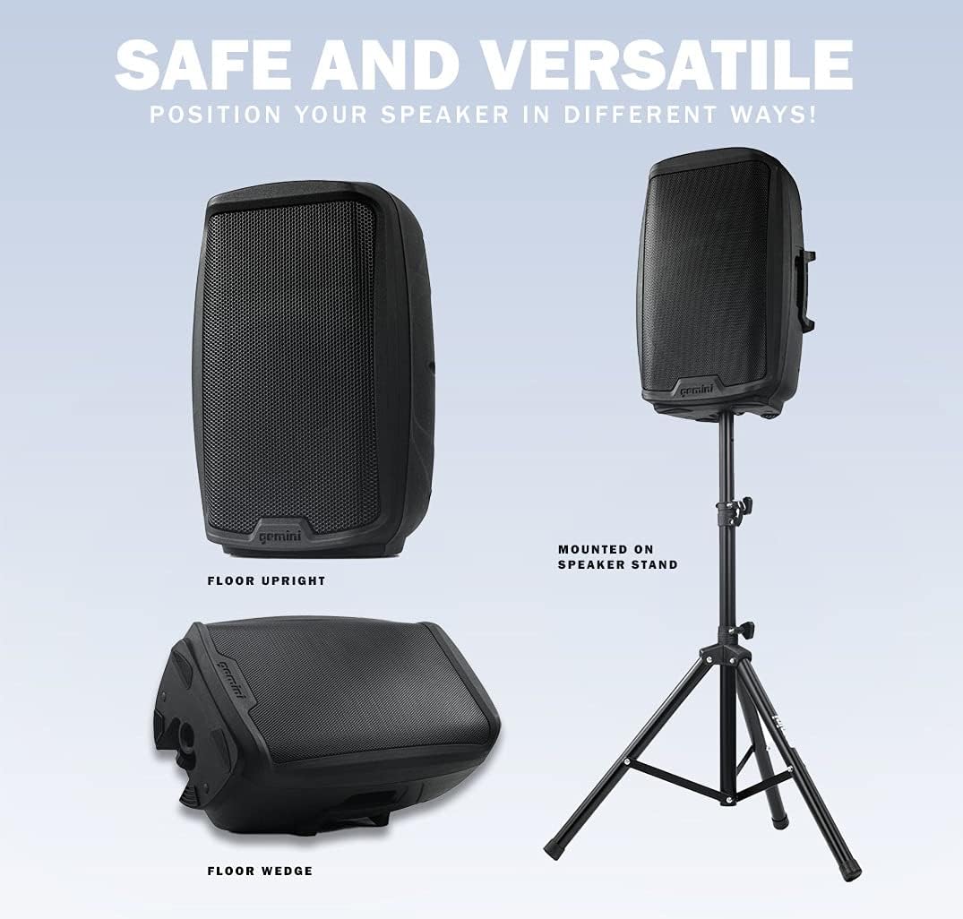 Gemini 8” 500W Bluetooth PA Speaker with TWS Link, USB/SD/FM, XLR/RCA/AUX Inputs, Mic & Guitar Channels, Compact Powered DJ Speaker for Gigs, Events & Easy Transport (AS-2108BT)