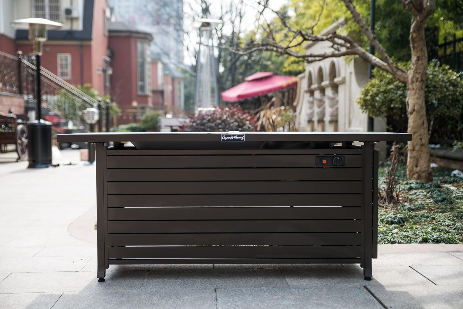 57in Outdoor Gas Propane Fire Pit Table, 50,000 Btu Rectangle Fireplace Dining Table with Lid Fire Glass, Etl Certified for Backyard, Deck, Patio – Mocha (Dark Brown)