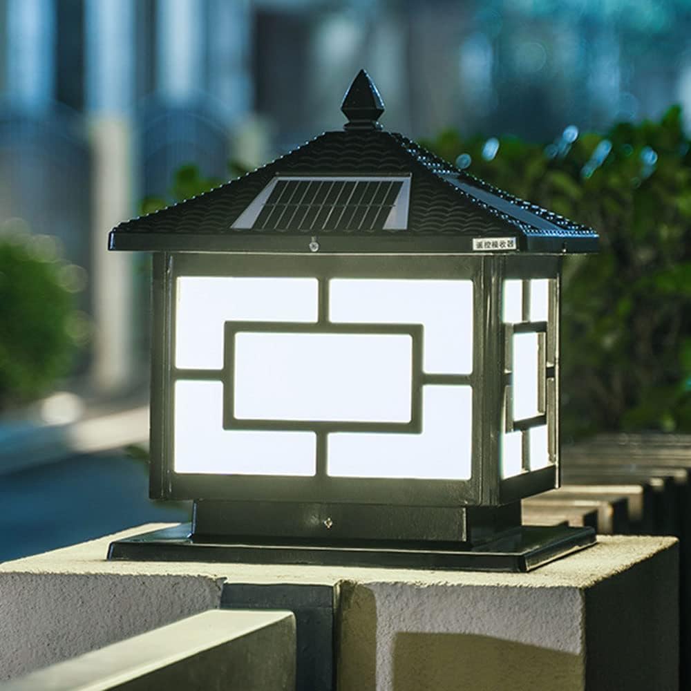 Outdoor Patio Solar Waterproof Post Lamps Solar Post Cap Light Square Wall Pillar Headlight with Remote Control Dock Mount for Garden, Post, Deck, Patio, Decor Or Fence Decoration