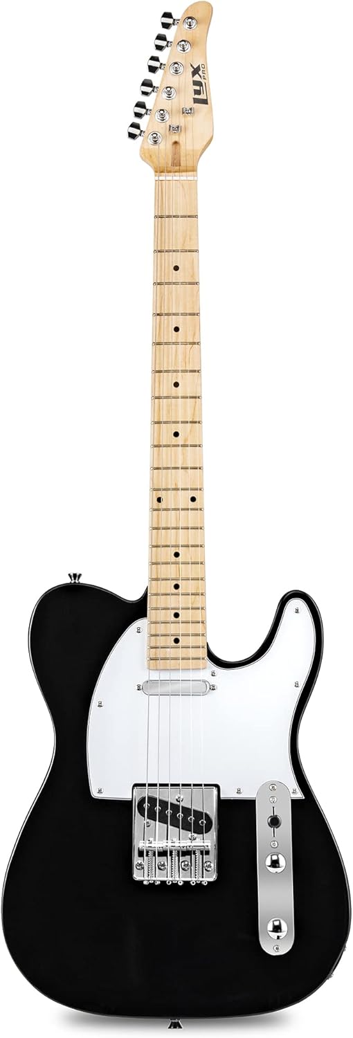 LyxPro 39” Electric Guitar TL Series, Full-Size Paulownia Wood Body, 3-Ply Pickguard, C-Shape Neck, Ashtray Bridge, Quality Gear Tuners, 3-Way Switch & Volume/Tone Controls, 2 Picks Included, Black