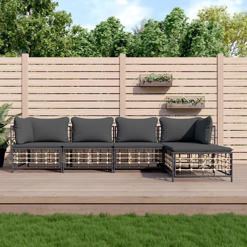 5 Piece Patio Lounge Set with Cushions Anthracite Poly Rattan,Versatile Outdoor Lounge Set Durable and Stylish for Your Garden or Terrace Outdoor Furniture, Patio Seating