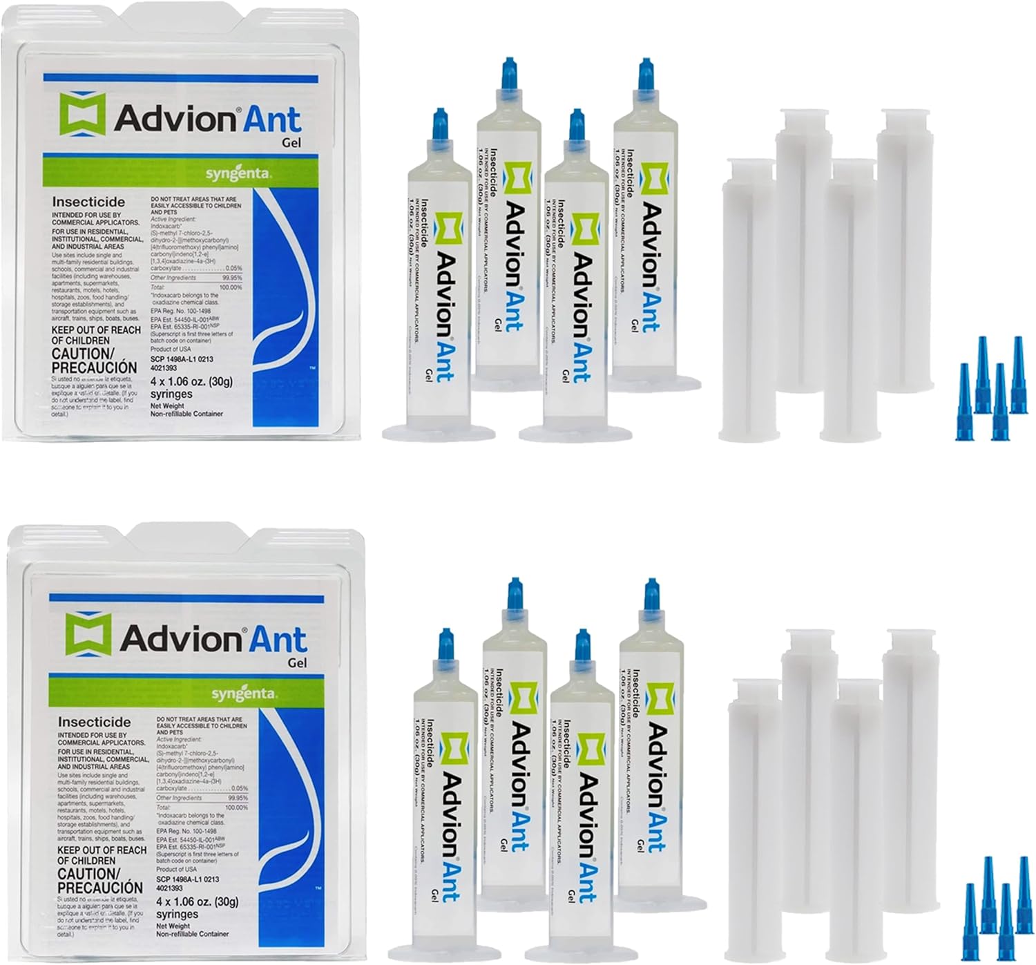 Advion Ant Gel Bait, 4 Tubes x 30-Grams, 4 Plungers & 4 Tips, Effective Bait Formulated with 0.05% Indoxacarb, Indoor and Outdoor Use, Killer Gel for Control of Most Major Ant Species (Pack of 2)