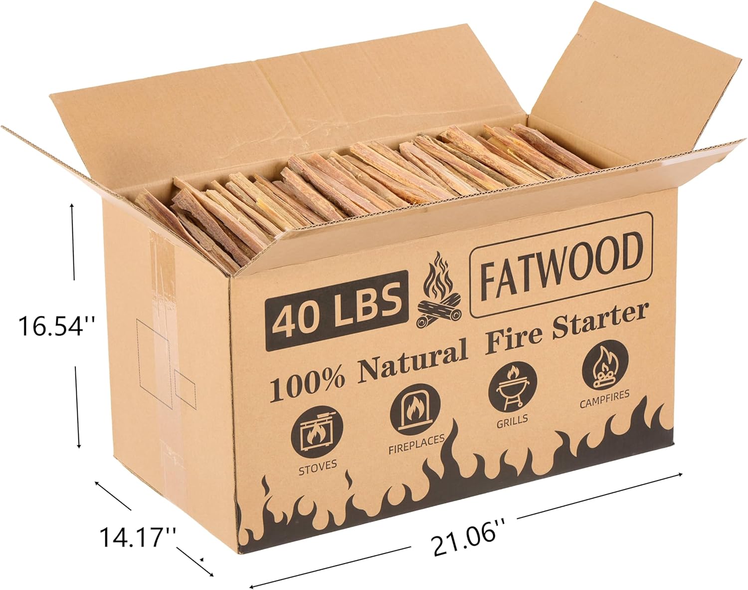 40 lbs Fatwood Fire Starter Sticks,100% Natural Pine Kindling Wood,Resin-Rich Firestarter for Campfire,Fireplace,Stove，Bonfire,Grill & Outdoor Use