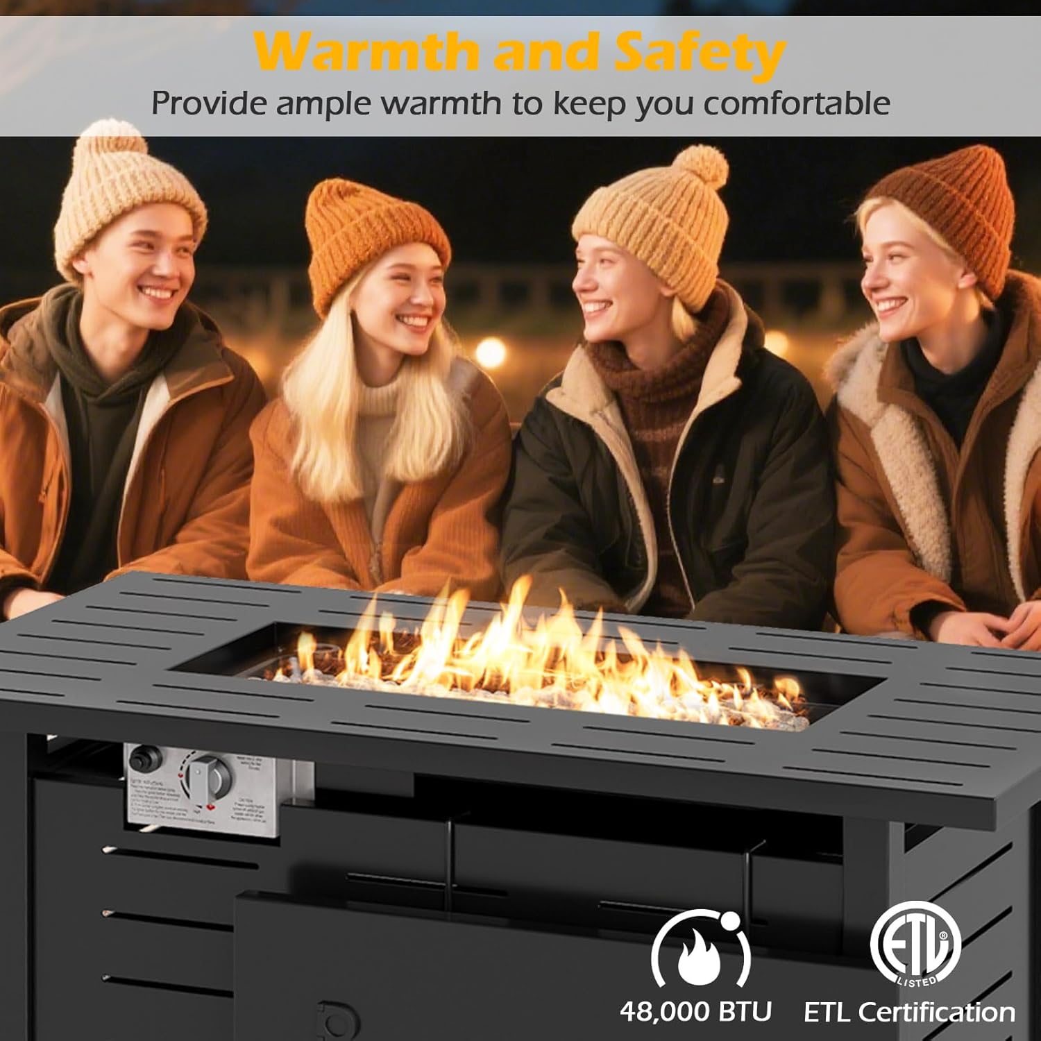 Tangkula Outdoor Propane Fire Pit Table, 40 Inch ETL Certified Outside Rectangle Gas Fire Table with Lava Rocks, Removable Lid and Protective Cover for Patio, Garden, Deck and Backyard (Black)