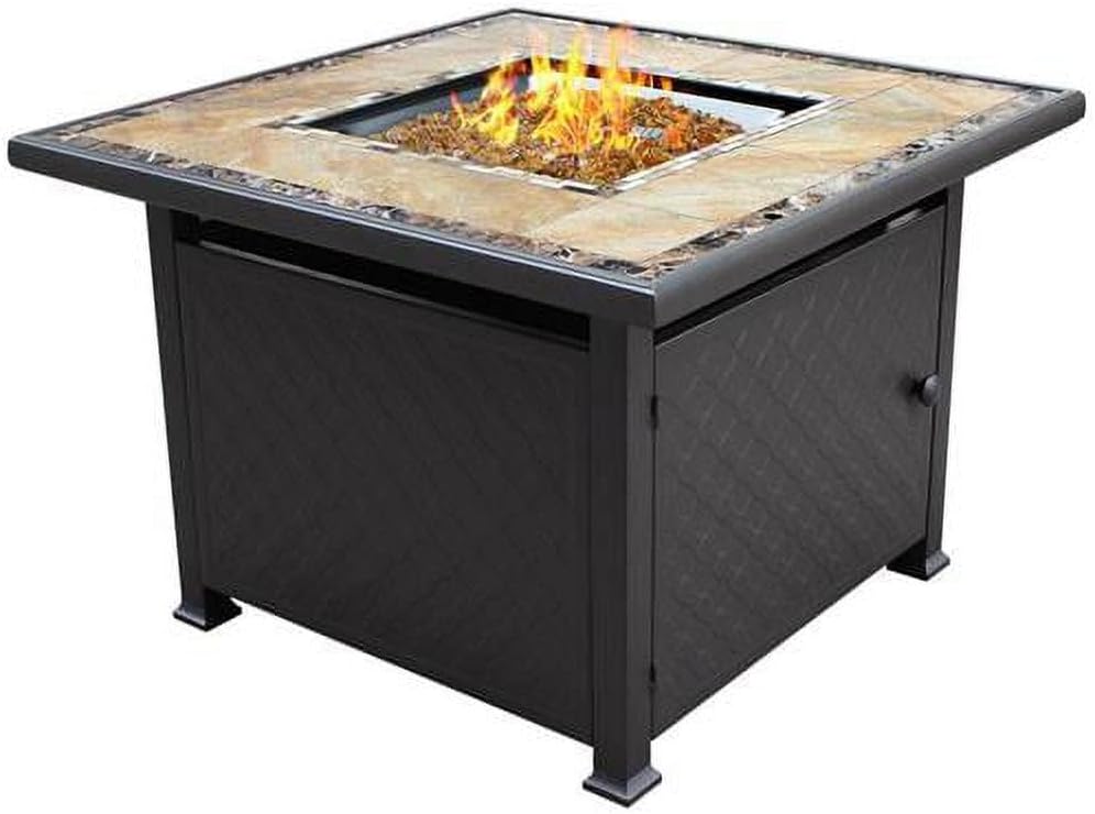 Square Marble Tile Top Propane Fire Pit Bronze - 28 x 40 x 40 in.