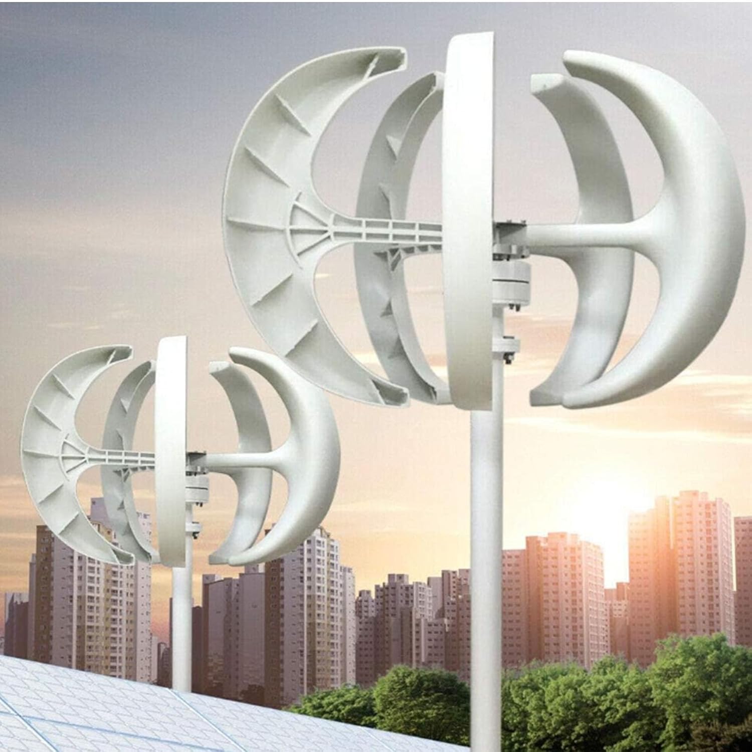 Wind Generator, 1200W Wind Generator, 12V 5 Blades Vertical axis Wind Generator kit, for Home Hybrid car Street Light, electromagnetic Power Generation Equipment White