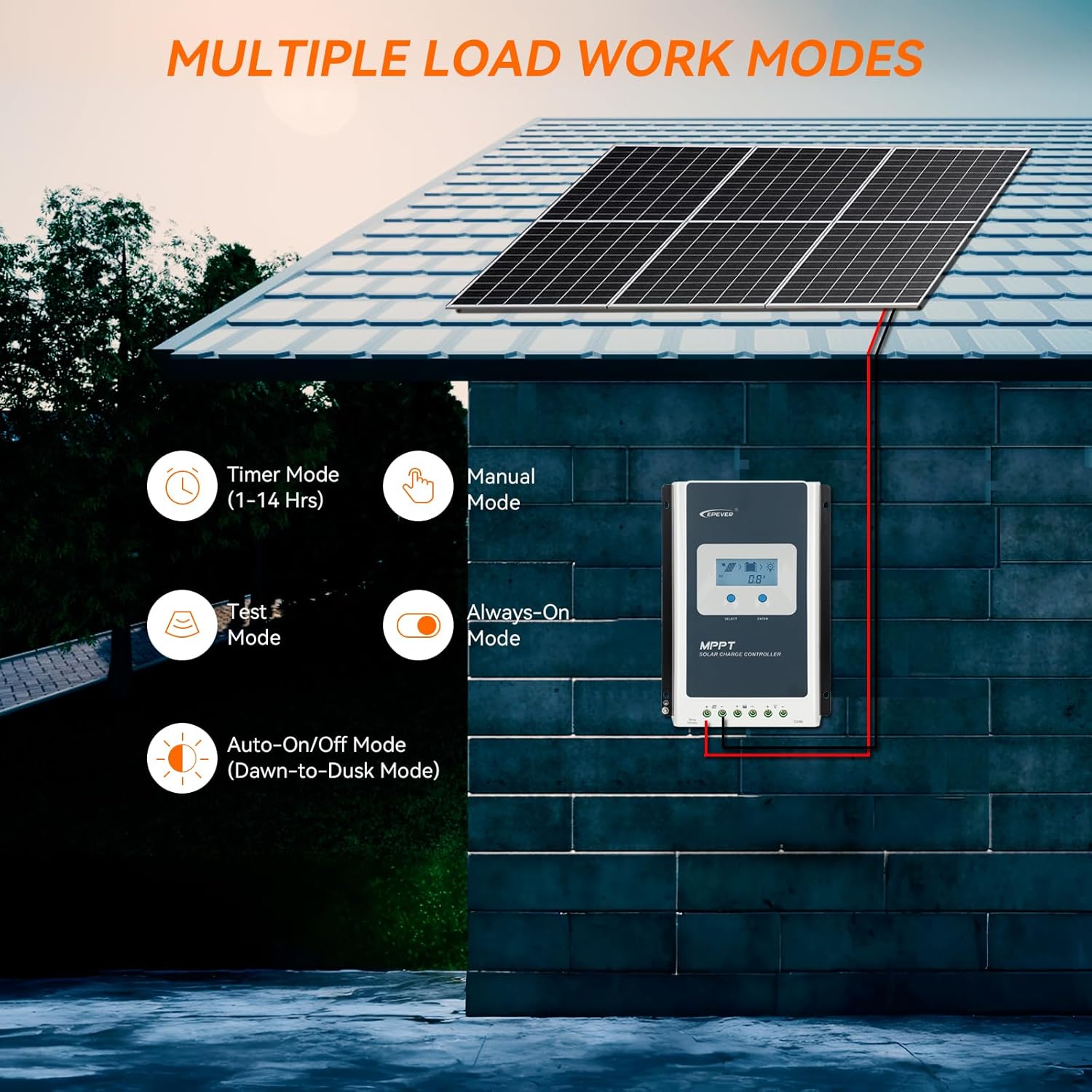 EPEVER 40A MPPT Solar Charge Controller 12V/24V Auto, Negative Grounded 40A Solar Regulator Support Batterless Run and fit for Lead-Acid and Lithium Battery