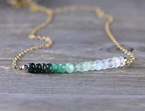 ombre emerald & moonstone necklace in sterling silver platedor rose gold filledfilled filled, natural emerald jewelry, beaded green white gemstone necklace 4mm