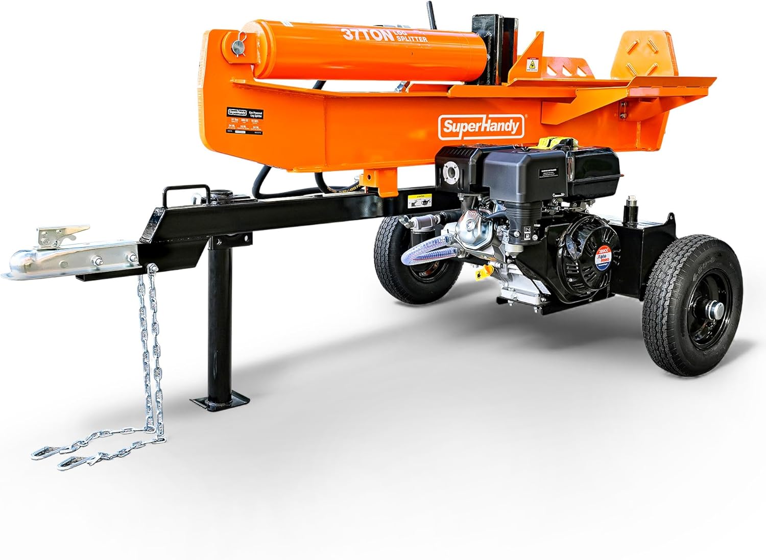 Superhandy 37 Ton 389 cc Gas Powered Full Beam Log Splitter w/Vertical/Horizontal Operation and Auto Return Valve, Towable with 2'' Ball Coupler