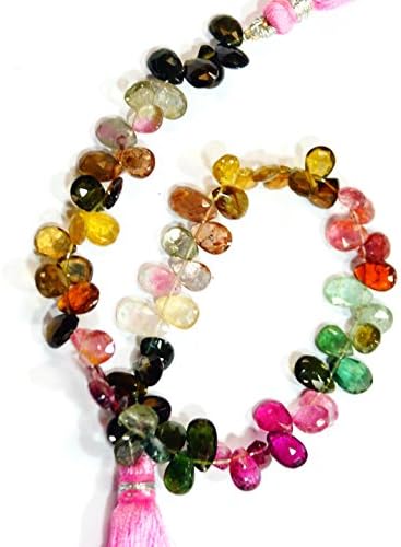 natural gem stone multi color tourmaline pear shape briolettes beads complete strand 61 carats 8.5 inches 5 x 6 to 5 x 8 mm