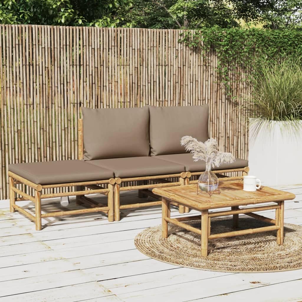 4 Piece Patio Lounge Set with Taupe Cushions Bamboo,Elegant Bamboo Lounge Set: Comfort and Style for Your Outdoor, Patio Furniture Sets, Outdoor Furniture Sets