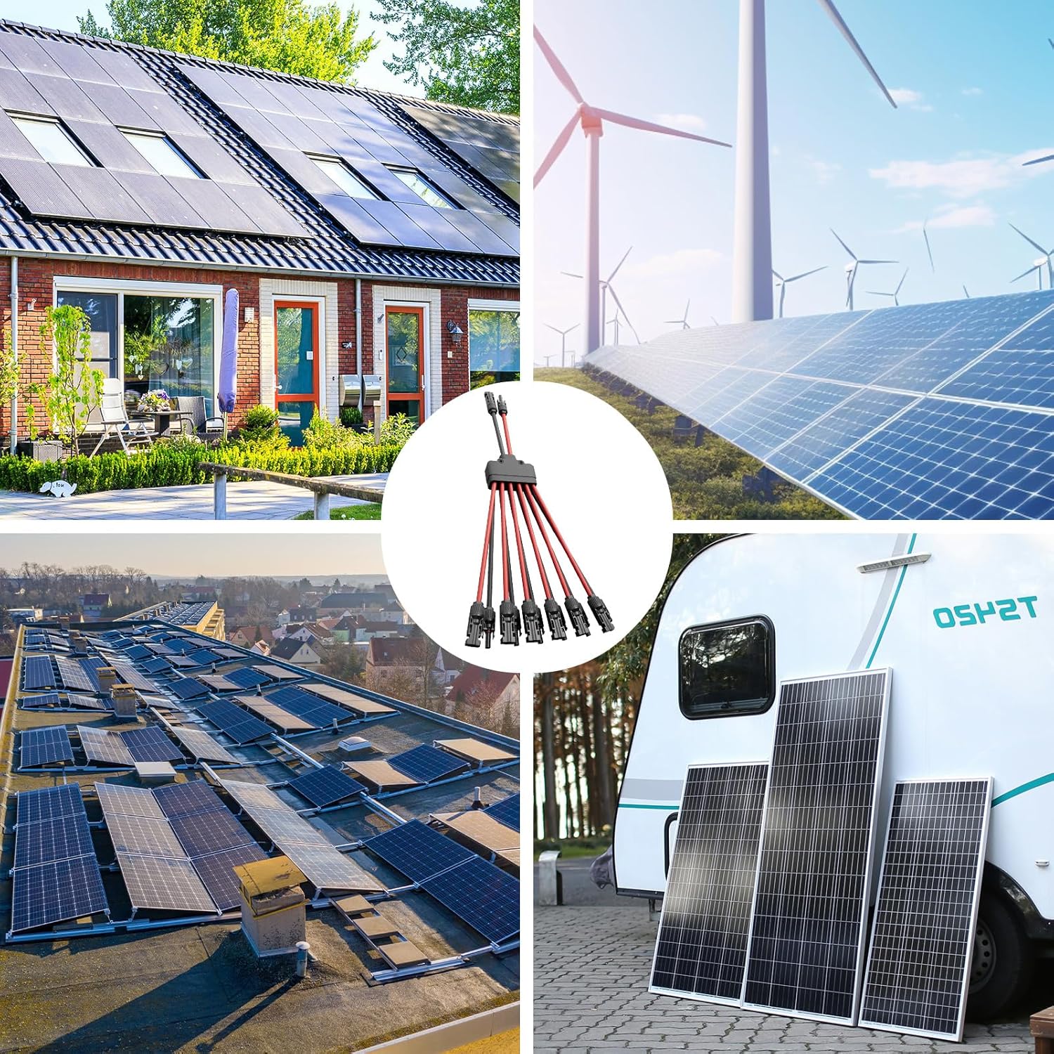 2 Pack solar connectors Tool-Free solar cable connectors Solar connector for 6 solar panels water proof solar panel connectors 2 to 12 Y-branch parallel adapter solar cable extension（2Y12,2PCS）