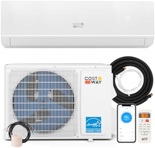 COSTWAY 24000 BTU Mini Split Air Conditioner & Heater, WiFi Enabled 25 SEER2 208-230V Ductless Inverter AC Unit w/2 Ton Heat Pump & Installation Kit, Works w/Alexa, Cools Rooms Up to 1500 Sq.Ft
