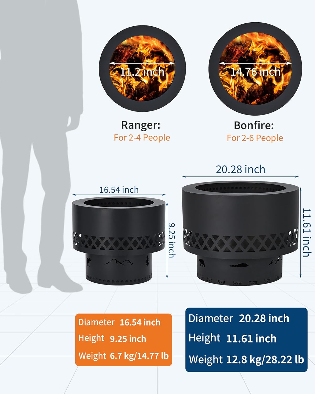 16 Inch Smokeless Fire Pit for Outdoor, Wood Burning Steel Firepit with Removable Ash Pan & Waterproof Carrying Bag, Low Smoke Design for Patio, Backyard, Camping Bonfire, BBQ Gatherings