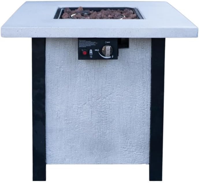 28-inch Square Propane Fire Pit Table, 50,000 BTU Outdoor Patio Heater with Realistic Charcoal Texture & Cover, Creamy White CSA Certified Gas Fire Pit for Garden
