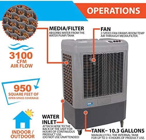 Portable Evaporative Air Coolers with Fan - Hessaire MC37M (3100 CFM) and MC18M (1300 CFM)