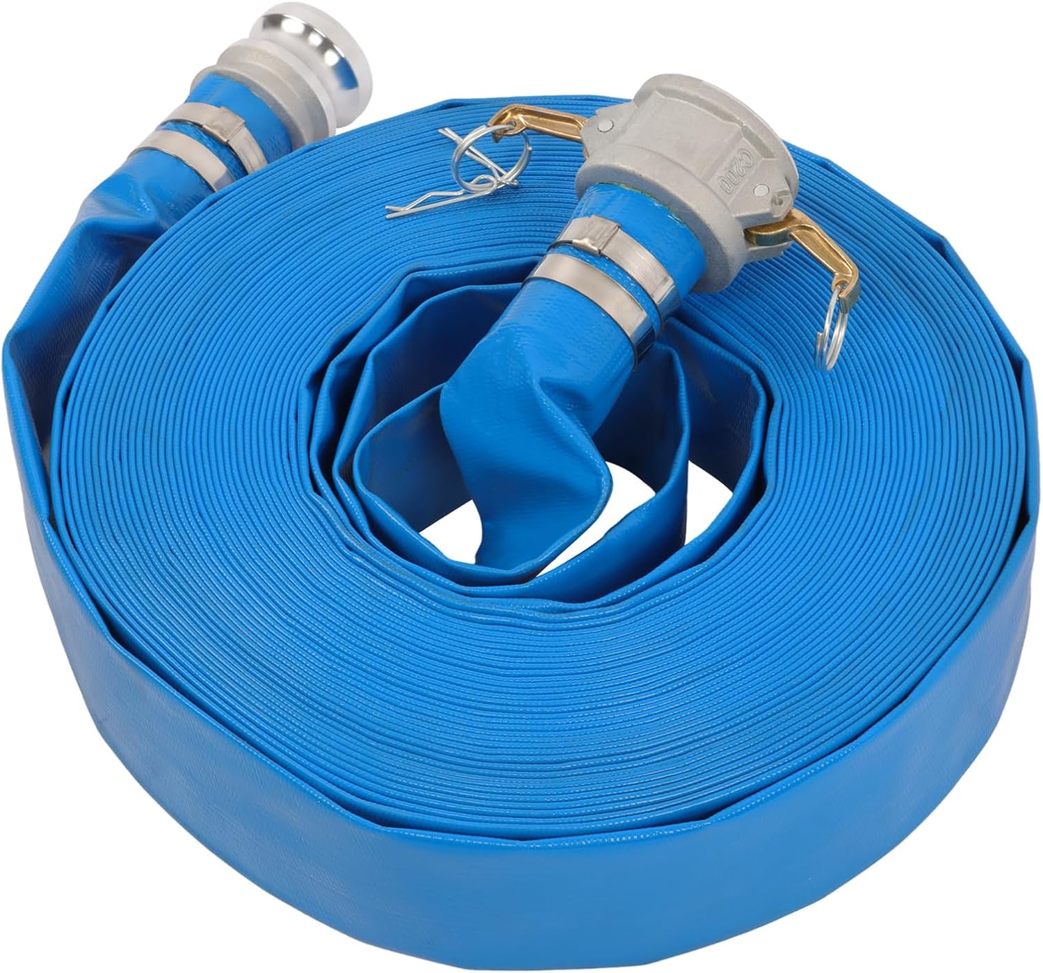 2In X 100Ft Pvc Irrigation Hose Blue for Swimming Pools Heavy Duty Water Lay Flat Discharge Hose with Aluminum Connectors
