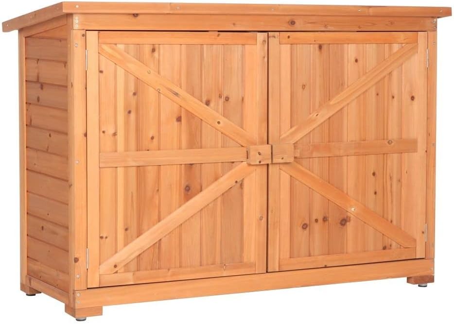 34.6 Inch Tall Outdoor Fir Wooden Storage Shed, Tool Organizer Cabinet with Double Doors
