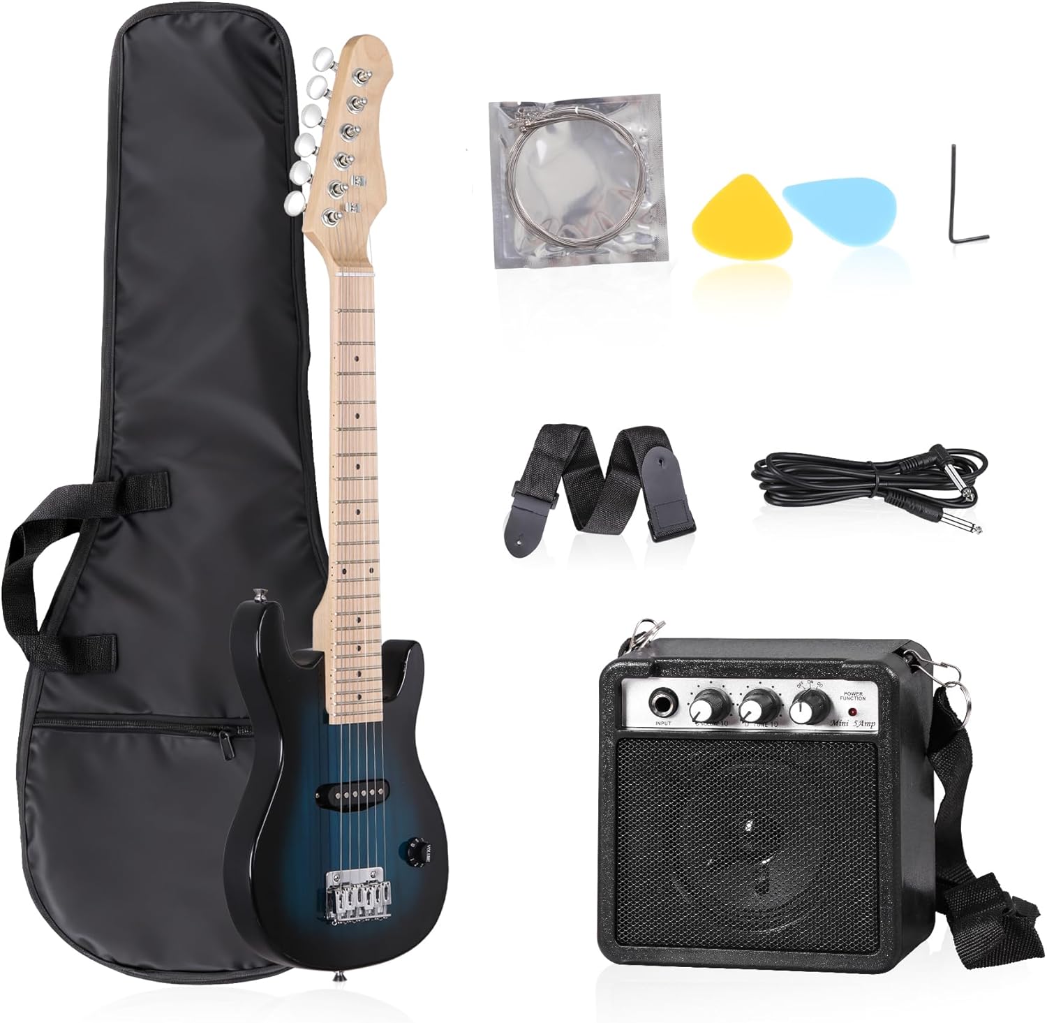 30 Inch Kids Electric Guitar, Complete Beginner Kits with 5W Amplifier, Picks, Gig Bag, Strap, Cable & Accessory Kit for Kids/Girls/Boys/Starters, Blue