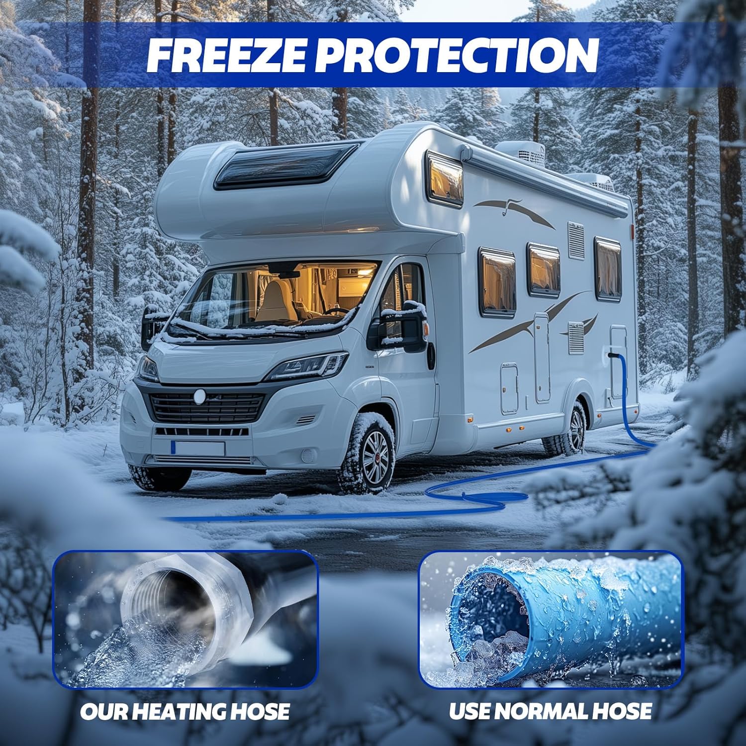 50 FT Heated Water Hose for RV, Heated RV Freshwater Hoses with Fittings, -45 ℉ Antifreeze Drinking Water Pipe, Automatic temperature shut-off for electrically heated Garden hoses, RV Accessories