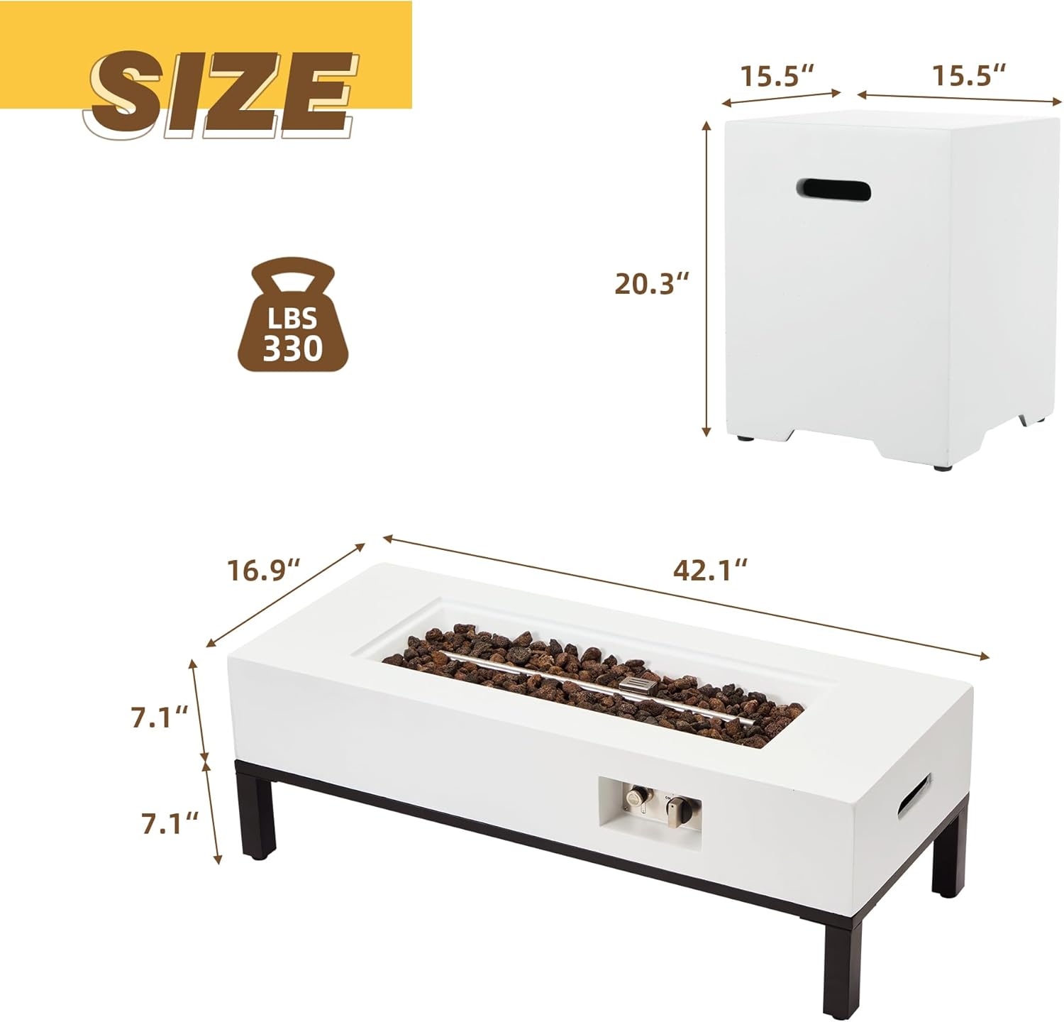 50,000 BTU Rectangle Propane Fire Pit Table w/Tank Table, Outdoor Gas Fireplace for Patio - Includes Rain Cover, Lava Rocks, Auto-Ignition Stand