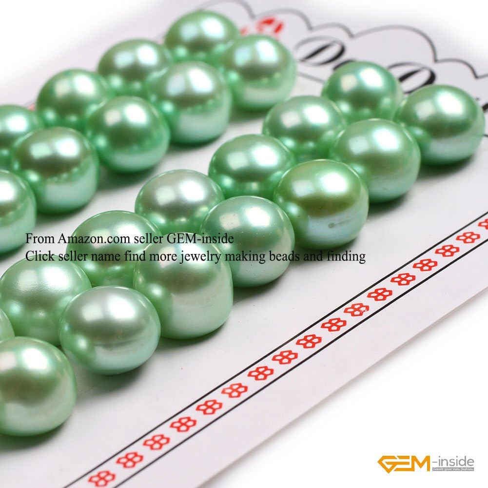 GEM-Inside 11mm Size 16 Pairs Light Green Pearls Half Drilling Freshwater Pearls Loose Beads for Stud Earring Jewelry Making Jewelry Beading Supplies for Women