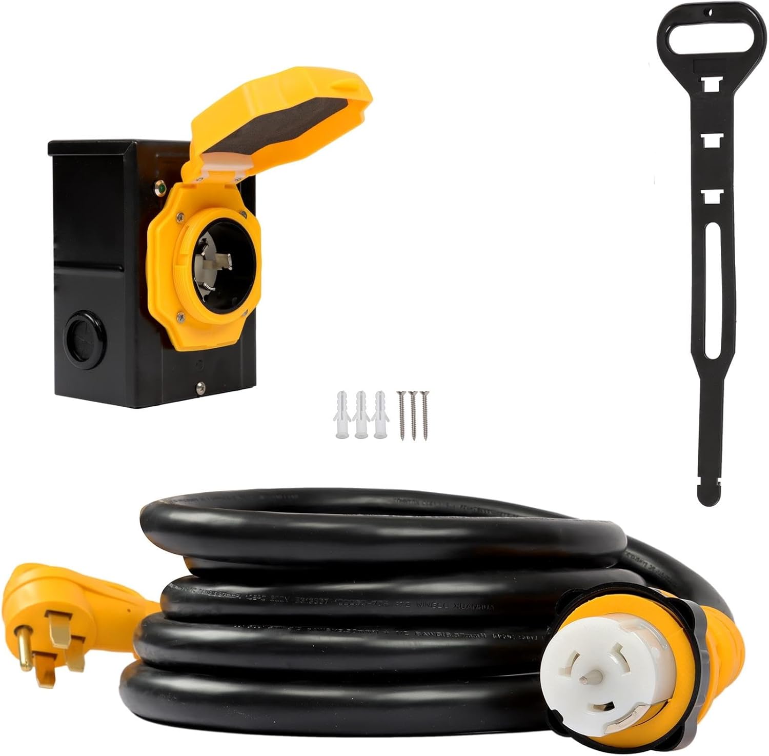 labwork 15FT 50 Amp Generator Extension Cord and Inlet Box Generator Cord NEMA 14-50P/SS2-50R 125/250V Twistlock Connector Yellow