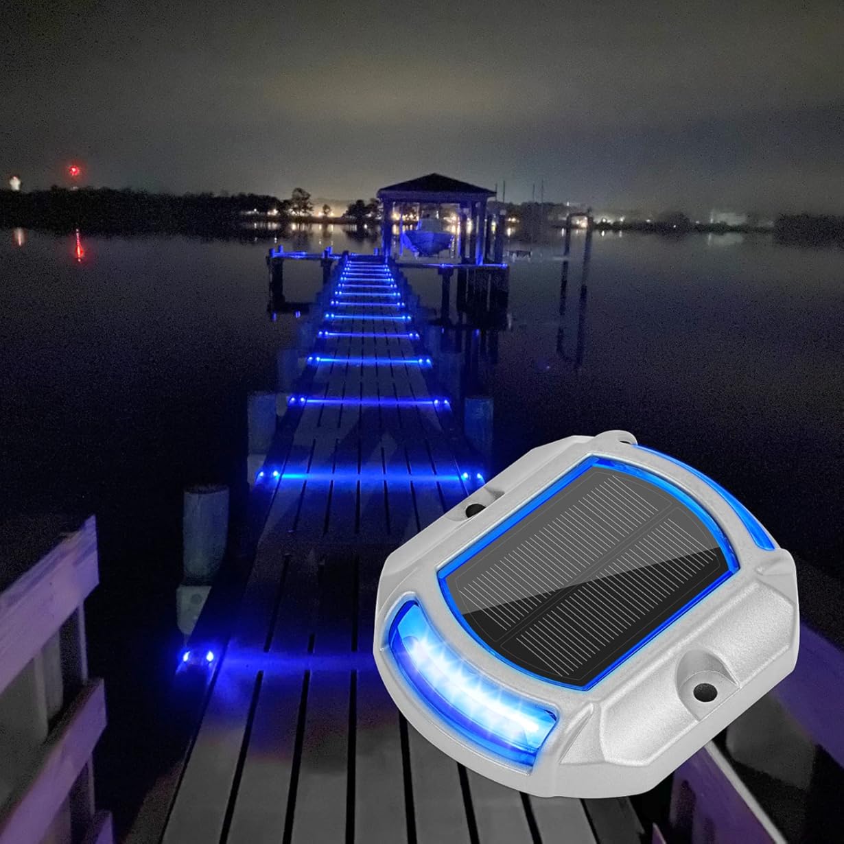 VOLISUN Solar Driveway Lights Dock Deck Lights 12 Pack,2 Colors in 1, LED Solar Powered Waterproof Outdoor Warning Step Light for Driveway Sidewalk Pathway (2 Colors Lighting,White/Blue)