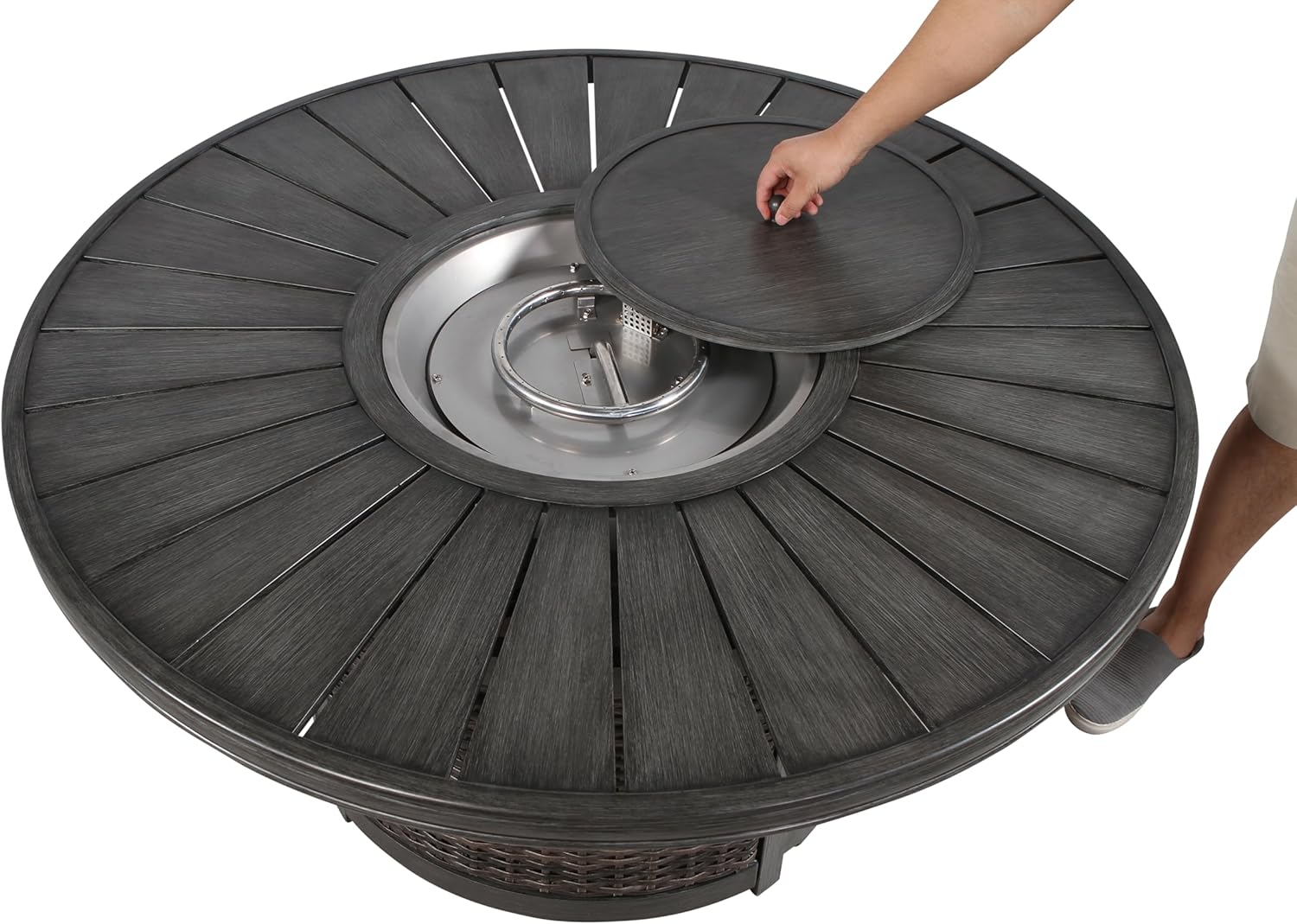 Resort Style Wicker Propane Fire Pit Table, Brown, 25