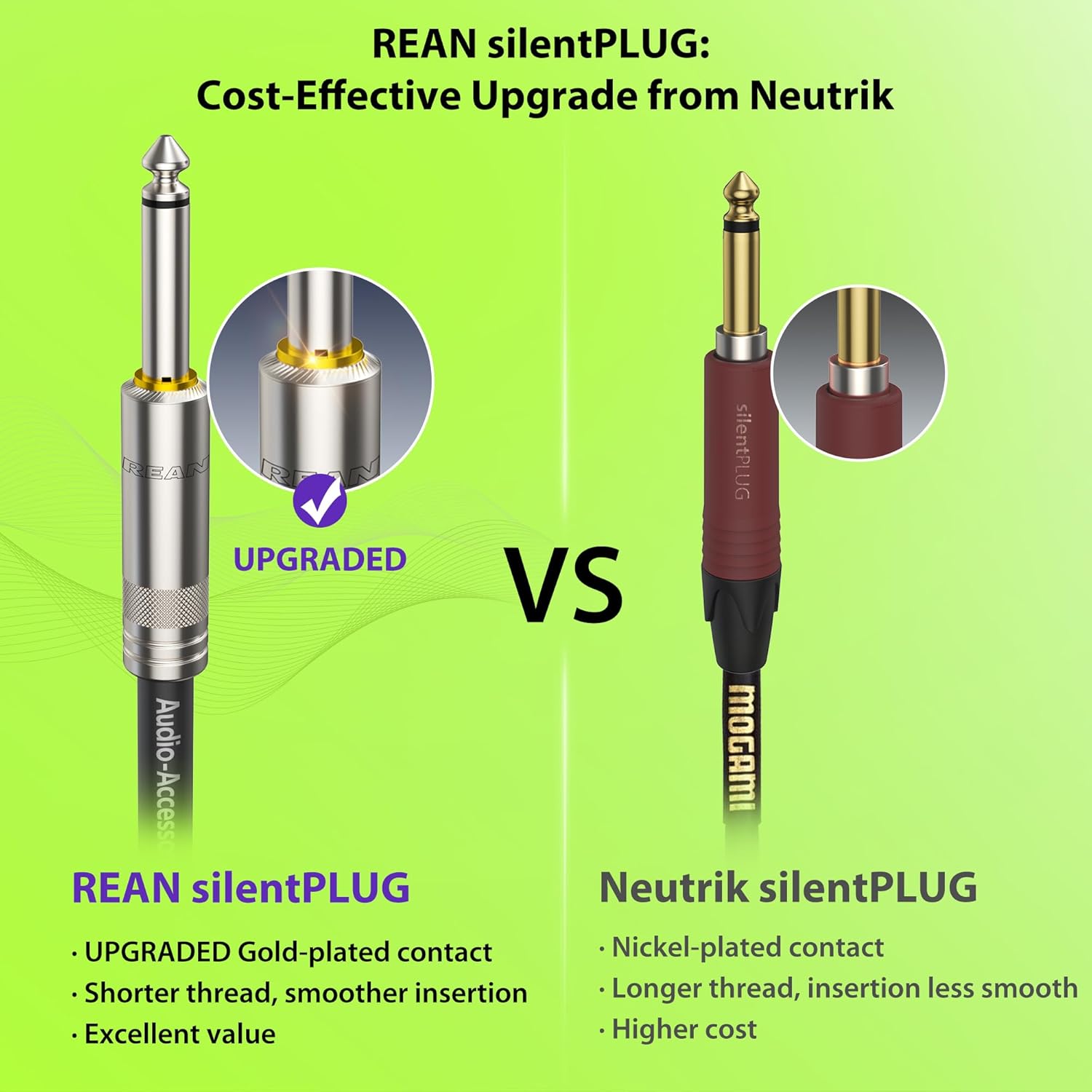 Silent Guitar Cable 10 ft 1 Pack with Guitar Cable 100 ft 1 Pack
