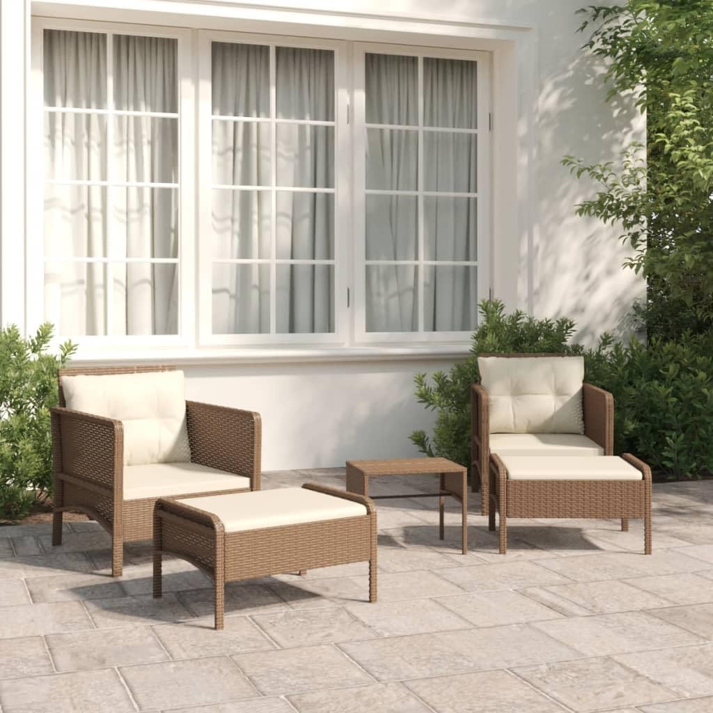 5 Piece Patio Lounge Set with Cushions Brown Poly Rattan,Premium Patio Lounge Set with Soft Cushions for Ultimate Comfort and Durability Patio Furniture Sets, Outdoor Furniture Sets