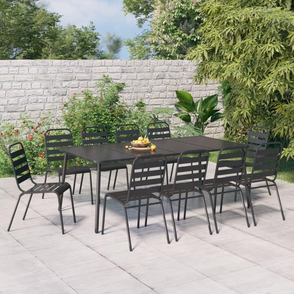 11 Piece Patio Dining Set Anthracite Steel,Modern Steel Patio Dining Set with Stackable Chairs for Outdoor Garden Use Furniture Sets for Patio, Lawn & Garden