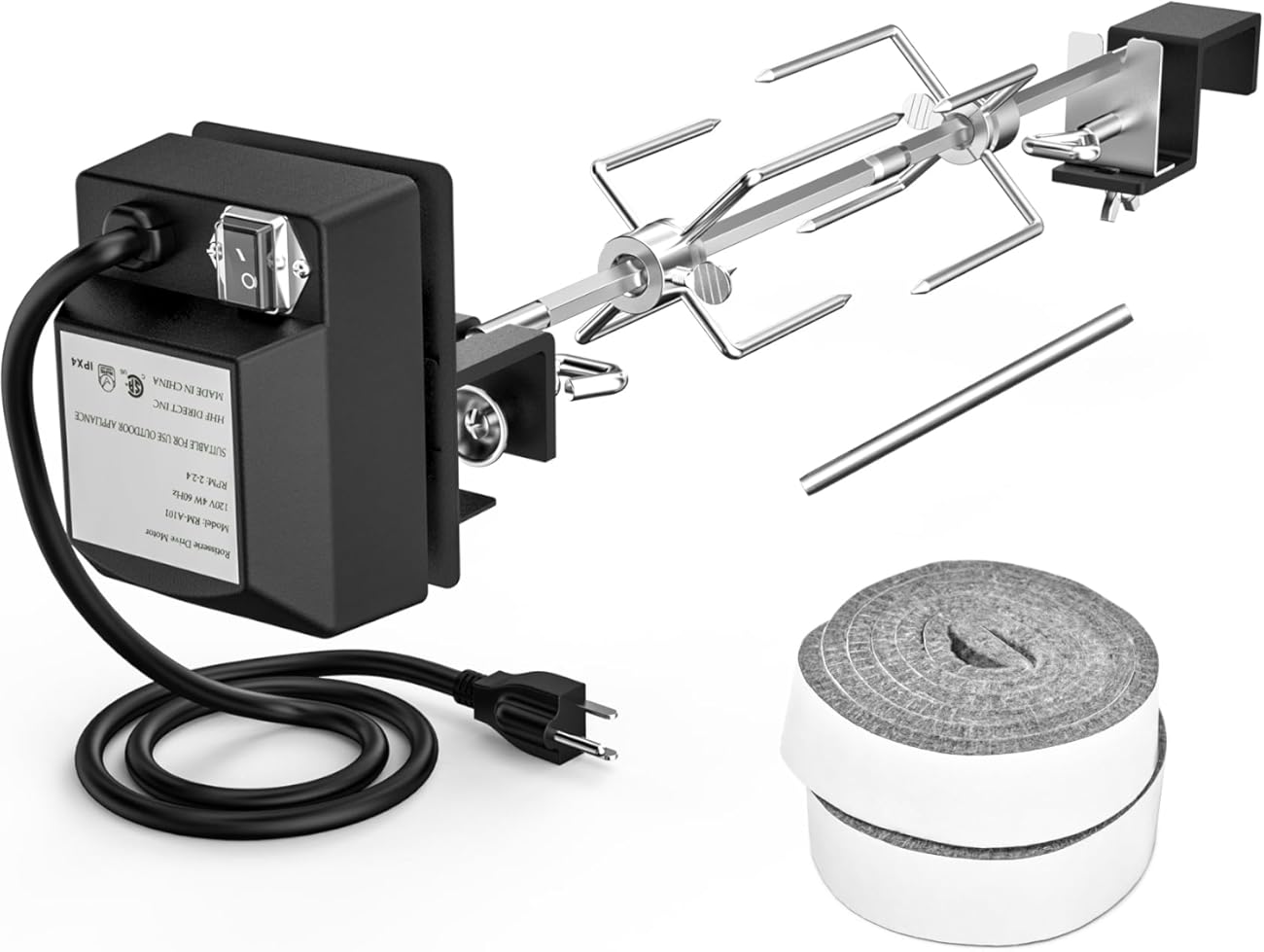 Skyflame Stainless Steel Rotisserie Kit with Heavy Duty Rotisery Motor & Accessories - Compatible with Large BGE | Kamado Joe | Pit Boss & Other Outer Diameter 21.5