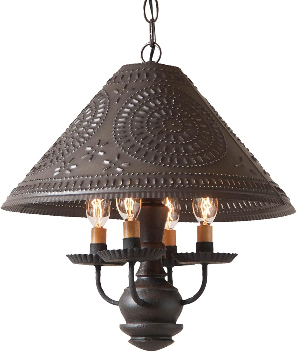 Irvin's Country Tinware Wooden Homespun Shade Light Pendant in Black