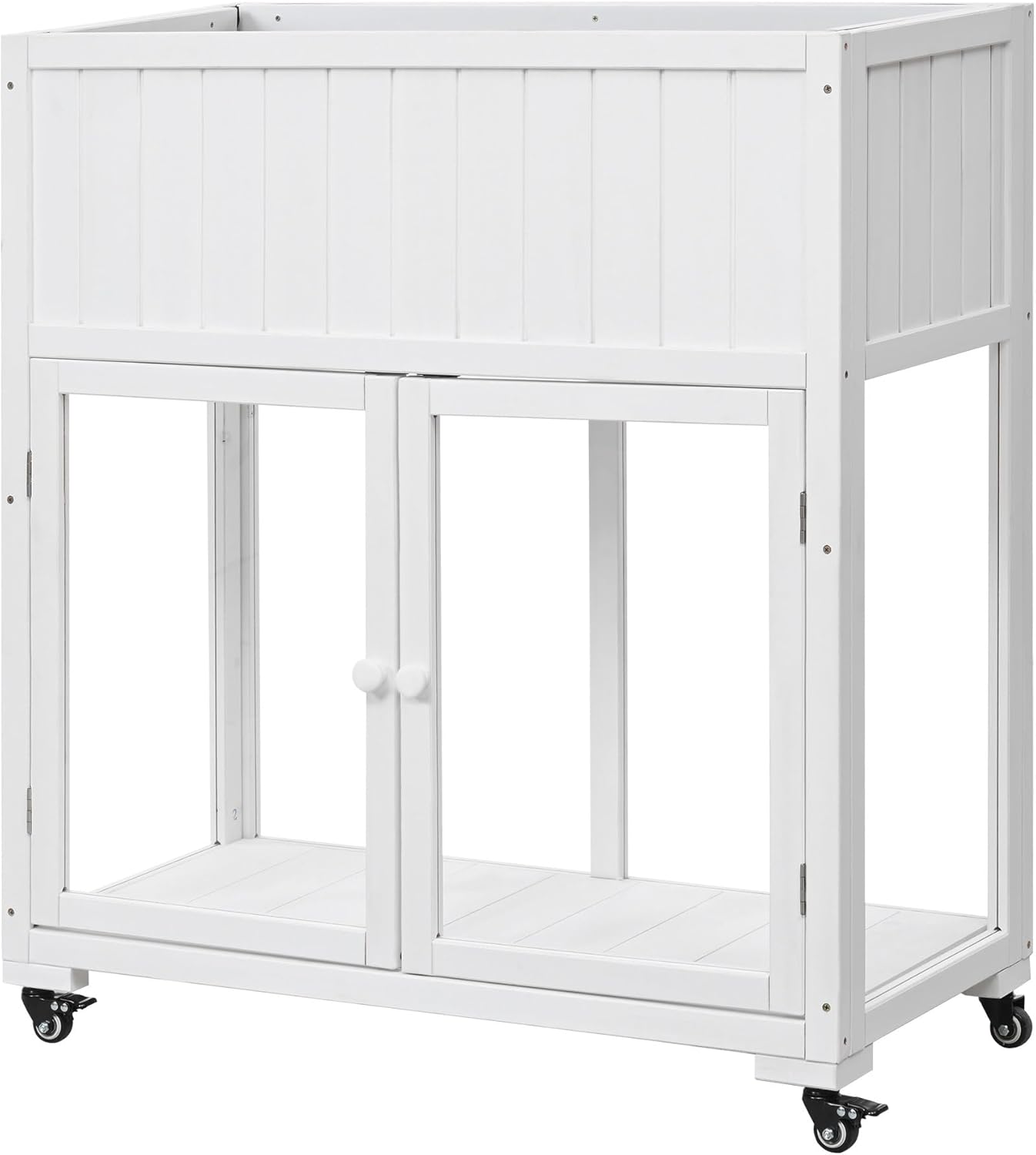Garden Storage Cabinet,Outdoor Shed,Patio 35.4''x17.7''x37.4'' Mini Wood Cold Frame, Compact 2 Doors Garden Greenhouse with Wheels, Raised Bed with Liner for Indoor