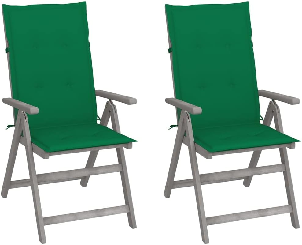 Patio Chair Patio Reclining Chairs 2 pcs with Cushions Solid Acacia Wood