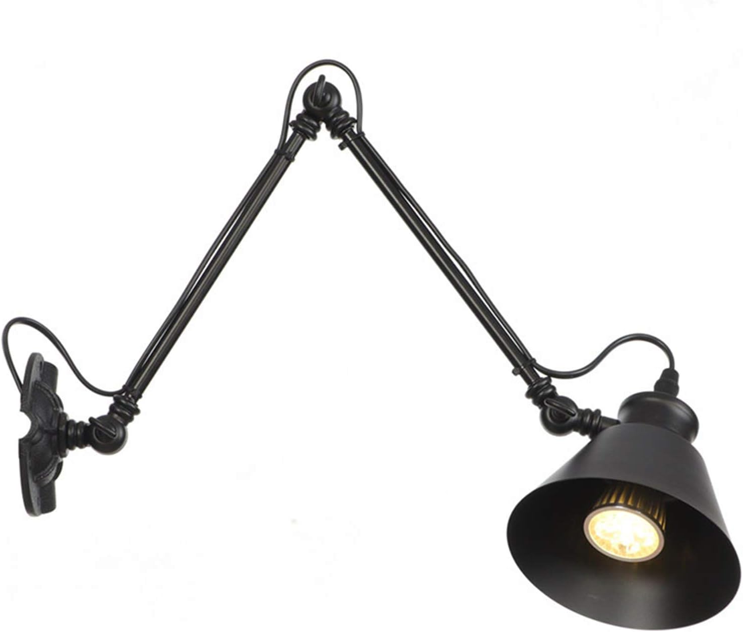 Wall Lamp Black, Swing Arm Wall Lights with Plug Switch, Industrial Retro Wall Sconce Lighting Fixture E27 Base for Indoor Home Décor,40+40cm(40+20cm)